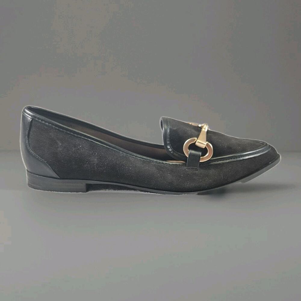 Kelly & Katie Flats Womens 8.5 Black Pointed Toe Loafers Gold Bit Slip On